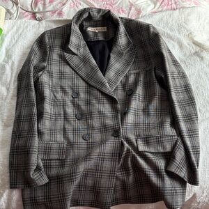 Oversized Free People Plaid Double-Breasted Blazer